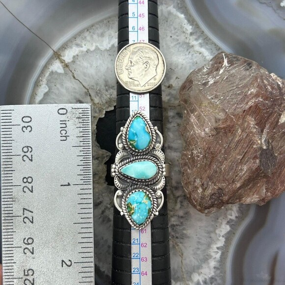 Sterling Southwestern Style 3 Sonora Gold Turquoise Adjustable Ring For Women #1 - Picture 9 of 10